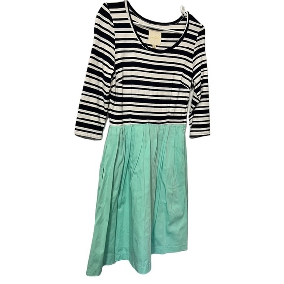 ModCloth Striped Dress Teal Black White Small U - Picture 1 of 7